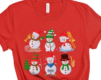 Snowman Band Unisex T-Shirt, Holiday/Christmas shirt for band, band teacher, band director, music teacher holiday, music teacher winter tee