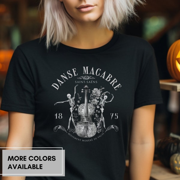 Danse Macabre Orchestra Skeleton Violin Unisex T-Shirt Halloween Spooky Tee for Classical Musician or Dancer