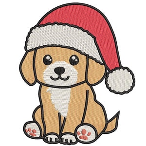 Christmas Dog Embroidery Design, Christmas Embroidery Design, Dog WIth Santa Hat Embroidery Machine File, Patch FIles / 7 Sizes