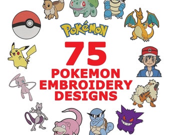 75種類のポケモン刺繍デザイン カスタマイズ、ベストセラーバンドル、ピカチュウ、リザードン、イーブイ、パッチファイル、刺繍ファイル、4サイズ