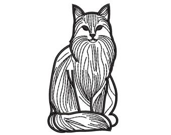 Süße Katze Stickdatei, Line Art Stickerei Design, Stickdatei Katze Elegant Sitzend, Süße Katze Stickdatei / 7SIZES