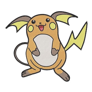 Puede incluir: Una ilustración de dibujos animados de un personaje Pokemon marrón y amarillo con una cola de rayo. El personaje tiene una gran sonrisa y está de pie con los brazos a los lados.