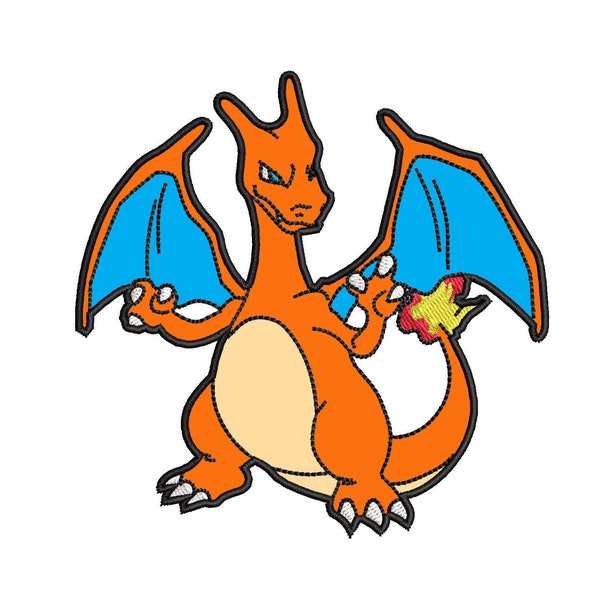 Pokemon Charizard Applique EMBROIDERY DESIGN, Applique Embroidery Design,  Pokemon Charizard Embroidery Design File  7/sizes