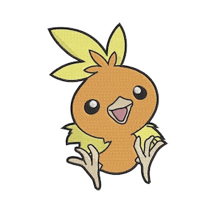 May include: A cartoon illustration of a small, orange and yellow bird with a big smile and large eyes. The bird has a yellow crest and is depicted with its wings outstretched.