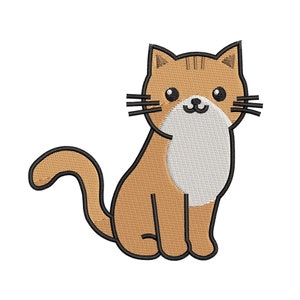 May include: A cartoon illustration of a brown cat with a white chest sitting on a white background.