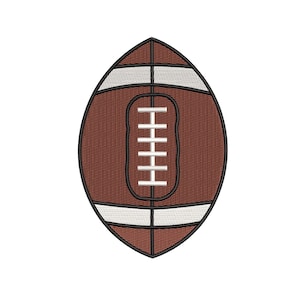 May include: A brown and white football with laces. The football is a common symbol of American football.