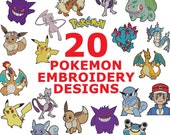 20 POKEMON EMBROIDERY DESIGNS Machine File Customize, Best Seller Bundle, Pikachu, Charizard, Patch files, Embroidery files  / 4 Sizes