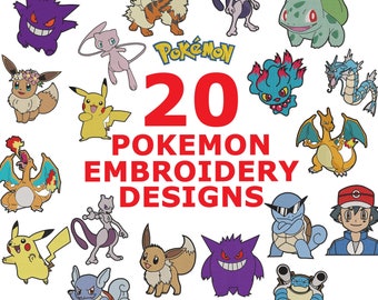 ポケモン刺繍デザイン20選マシンファイルカスタマイズ、ベストセラーバンドル、ピカチュウ、リザードン、パッチファイル、刺繍ファイル/4サイズ