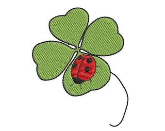 Four-leaf clover Ladybug  Embroidery Design, Clover leaf, flowers EMBROIDERY DESIGN