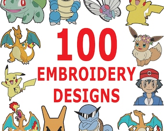 100 POKEMON-BORDUURWERKONTWERPEN Aanpassen, bestsellerbundel, 2023, 2024, Pikachu, Charizard, Eevee, patchbestanden, borduurbestanden, digitaal