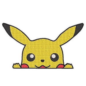 May include: A yellow cartoon character with black ears and a red nose peeking over a surface. The character has large black eyes and a small mouth.