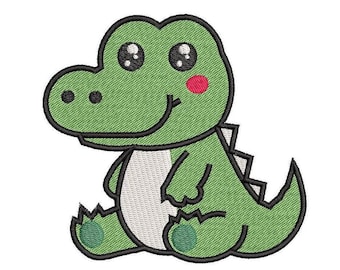 Diseño de bordado de cocodrilo bebé, lindo diseño de bordado de caimán, diseño de bordado de animales, 7 tamaños