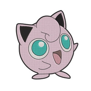 May include: A pink and black cartoon character with large eyes and a wide smile. The character has a rounded body and small arms and legs.