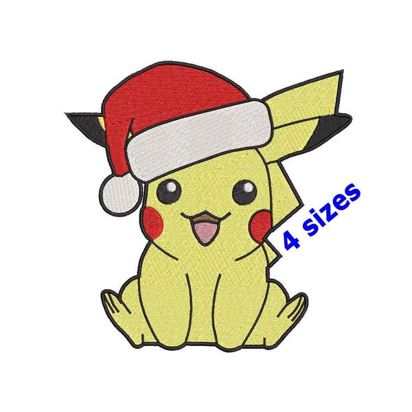 Broderie Pikachu avec Bonnet de Noel Pokemon Pikachu de Noël / 4 tailles