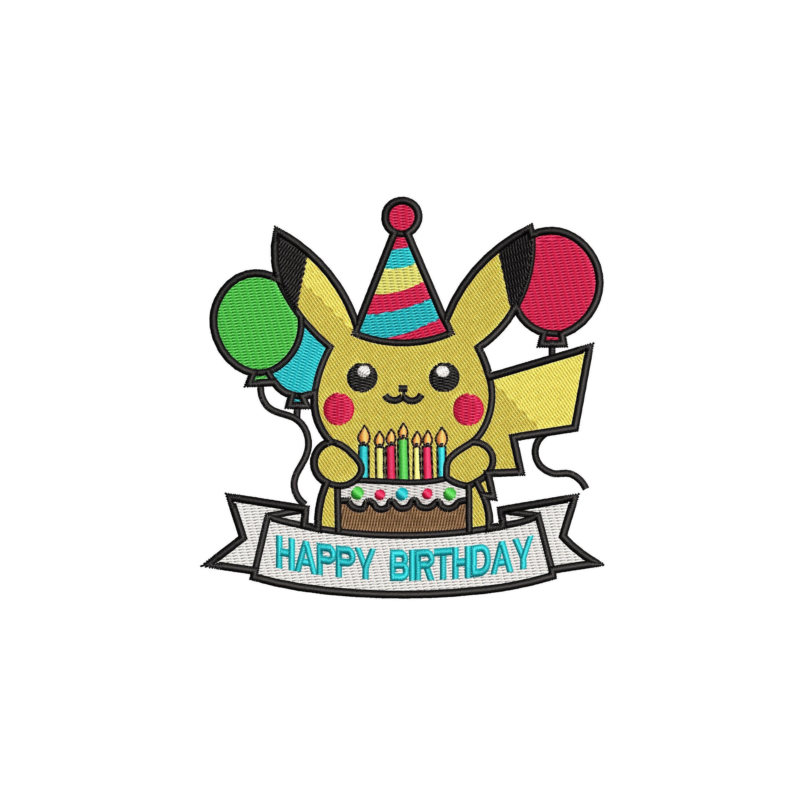 Pokemon Pikachu Happy Birthady Embroidery Design, Patch Files, Pokemon Pikachu Embroidery Design Files, Happy Birthday Pokemon 7/sizes
