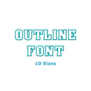 May include: Outline Font text in a blue color with a white outline. The text says "OUTLINE FONT" and "10 Sizes".