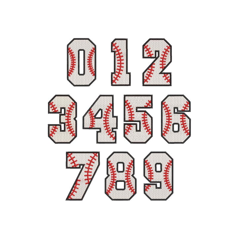 Baseball Font Embroidery Design Files, Letters & Numbers, 7 Sizes ...