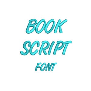 Puede incluir: Una fuente 3D azul turquesa que dice "BOOK SCRIPT FONT".