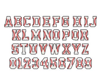 Baseball Font Embroidery Design Files, Letters & Numbers, 7 Sizes, Machine Embroidery, Sports Font, Instant Download