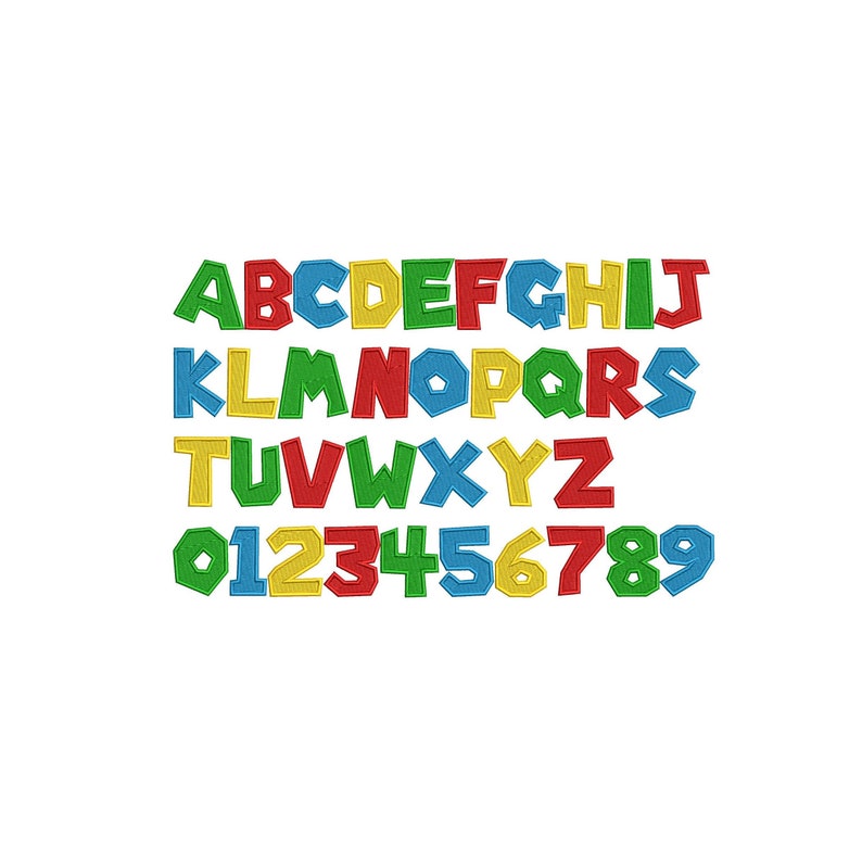 Super Mario Font Embroidery Design, Embroidery Letters, Embroidery Numbers, Super Mario Fonts
