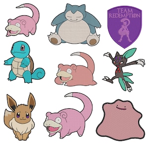 以下が含まれることがあります： ポケモンのキャラクターが描かれた、アイロン接着式の刺繍パッチ9個セット。パッチには、ピンクのスnorlax、青いBlastoise、ピンクのJigglypuff、青いSquirtle、ピンクのWigglytuff、紫と緑のGengar、茶色のEevee、ピンクのSlowpoke、ピンクのDittoが含まれています。パッチはすべて漫画風で、白い背景になっています。