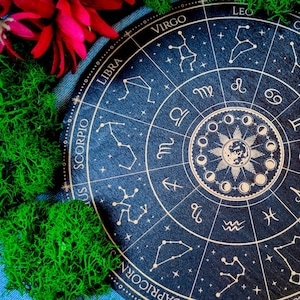 Zodiac Wheel Board for magic ritual, Astrology Guide, functional zodiac wheel, crystal grid and wood altar tile, Astrological home decor