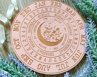 Floral Pendulum Board with crescent moon and spirit board for answers, witchcraft divination tools, altar decoration, 2 card with moon magic