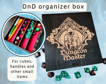 Personalized Dice Box for DnD "Dungeon Master", Wooden Dungeon and Dragons Game Box with Engraving, Magnetic Vault, Tabletop RPG , DM Gift