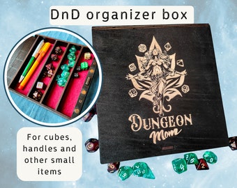 Personalized Dice Box for DnD "Dungeon Mom", Wooden Dungeon and Dragons Game Box with Engraving, Magnetic Vault, Tabletop RPG , DM Gift