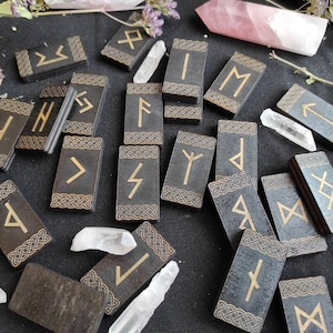 Black Viking runes set, elder futhark runes from wooden, runes for divination
