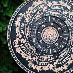 Personalized Wheel of the Year – Wooden Sabbat Calendar with Removable Layers, Rotating Pagan Altar Decor, Wiccan Gift