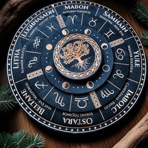 Wheel of the Year Triple Layer | Pagan Sabbat Calendar | Wiccan Seasonal Altar Decor | Rotating Wooden Wheel | Celtic Witchcraft Gift
