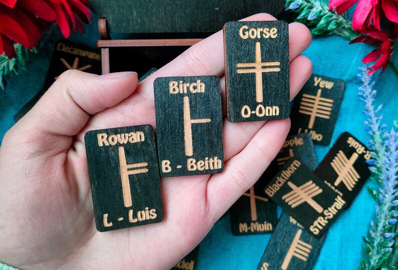 25 Ogham Runes With Box, Ogham Stave Set, Ancient Irish Alphabet ...