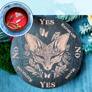 Fox and flower Pendulum Board Box, witchcraft Altar Tile, Divination Tool, Jewelry Box, Witch Tool, Wooden Box, altar decoration