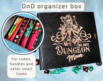 Personalized Dice Box for DnD "Dungeon Mom", Wooden Dungeon and Dragons Game Box with Engraving, Magnetic Vault, Tabletop RPG , DM Gift