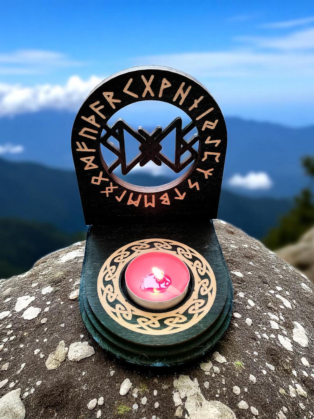 Shrine Runes Folding Rune Altar With Protective Bindrune – Pocket Pagan Shrine for ...