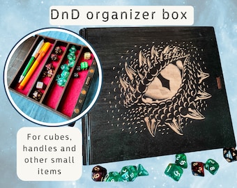 Personalized Dice Box for DnD with Dragon, Wooden Dungeon and Dragons Game Box with Custom Engraving, Magnetic Vault, Tabletop RPG , DM Gift