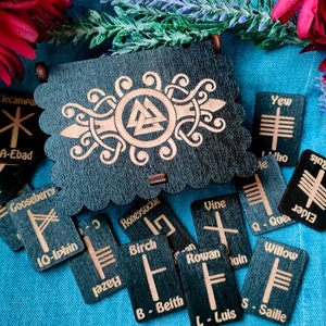 25 Ogham runes with box, Ogham stave set, Ancient Irish Alphabet, wooden box