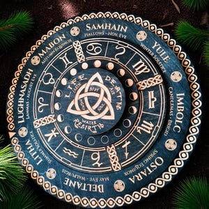 Wheel of the year Rotating – Multi-Layer Pagan Sabbat Calendar, Wiccan Altar Decor, Celtic Zodiac Spinner, Witchcraft Ritual Tool