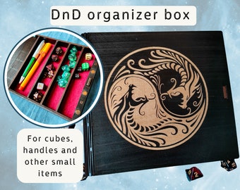 Personalized Dice Box for DnD with Dragon, Wooden Dungeon and Dragons Game Box with Custom Engraving, Magnetic Vault, Tabletop RPG , DM Gift