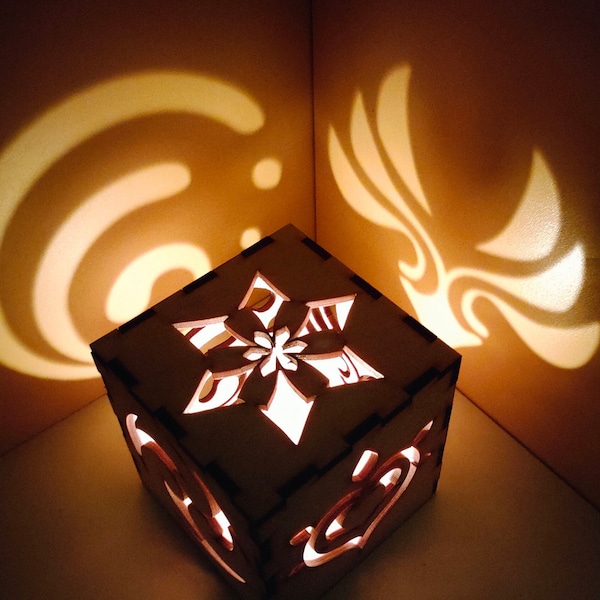 Genshin Impact wooden lantern,  fan made Color changing LED Lantern, Unique Gift, Genshin Impact wood candle, light box, anime, video game