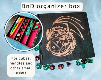 Personalized Dice Box for DnD with Dragon, Wooden Dungeon and Dragons Game Box with Custom Engraving, Magnetic Vault, Tabletop RPG , DM Gift