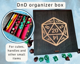 Personalized Dice Box for DnD, Wooden Dungeon and Dragons Game Box with Custom Engraving, Magnetic Vault, Tabletop RPG , DM Gift