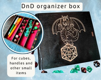 Personalized Dice Box for DnD with Dragon, Wooden Dungeon and Dragons Game Box with Custom Engraving, Magnetic Vault, Tabletop RPG , DM Gift