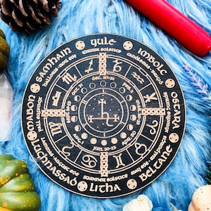 Lilith Sigil Wheel of the year, pagan witch and wiccan calendar board, wall decor, wheel of the season, wood altar tile, witch gift