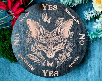 Fox and flower Pendulum Board Box, witchcraft Altar Tile, Divination Tool, Jewelry Box, Witch Tool, Wooden Box, altar decoration