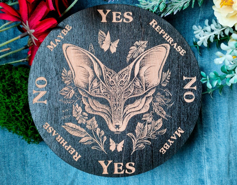 Fox and flower Pendulum Board Box, witchcraft Altar Tile, Divination Tool, Jewelry Box, Witch Tool, Wooden Box, altar decoration Fox
