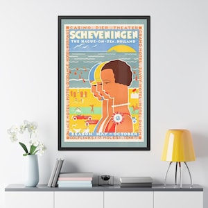 Nederland Scheveningen Art Deco 1930 Reisposter. Holland Ingelijste posters Reproductie Strand Den Haag - Den Haag