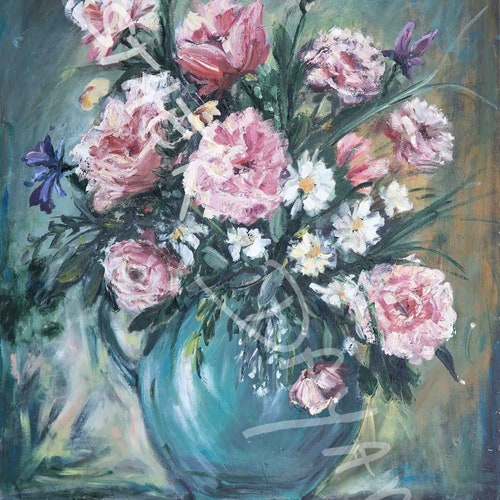 Flowers vase- shops Oil colors painting, print on canvas