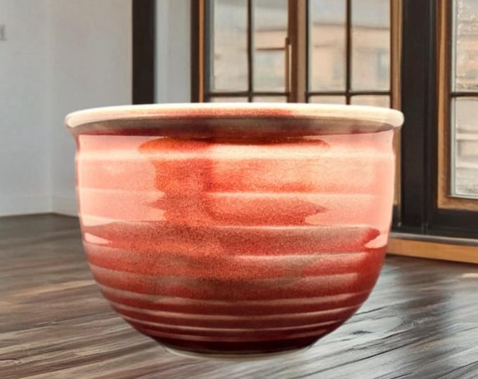 Featured listing image: Ox Red Cereal / Soup / Salsa Bowl with a small crack on the bottom of the bowl